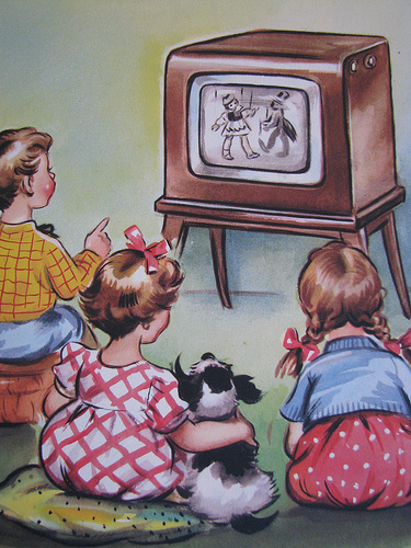 Cartoon children watching TV